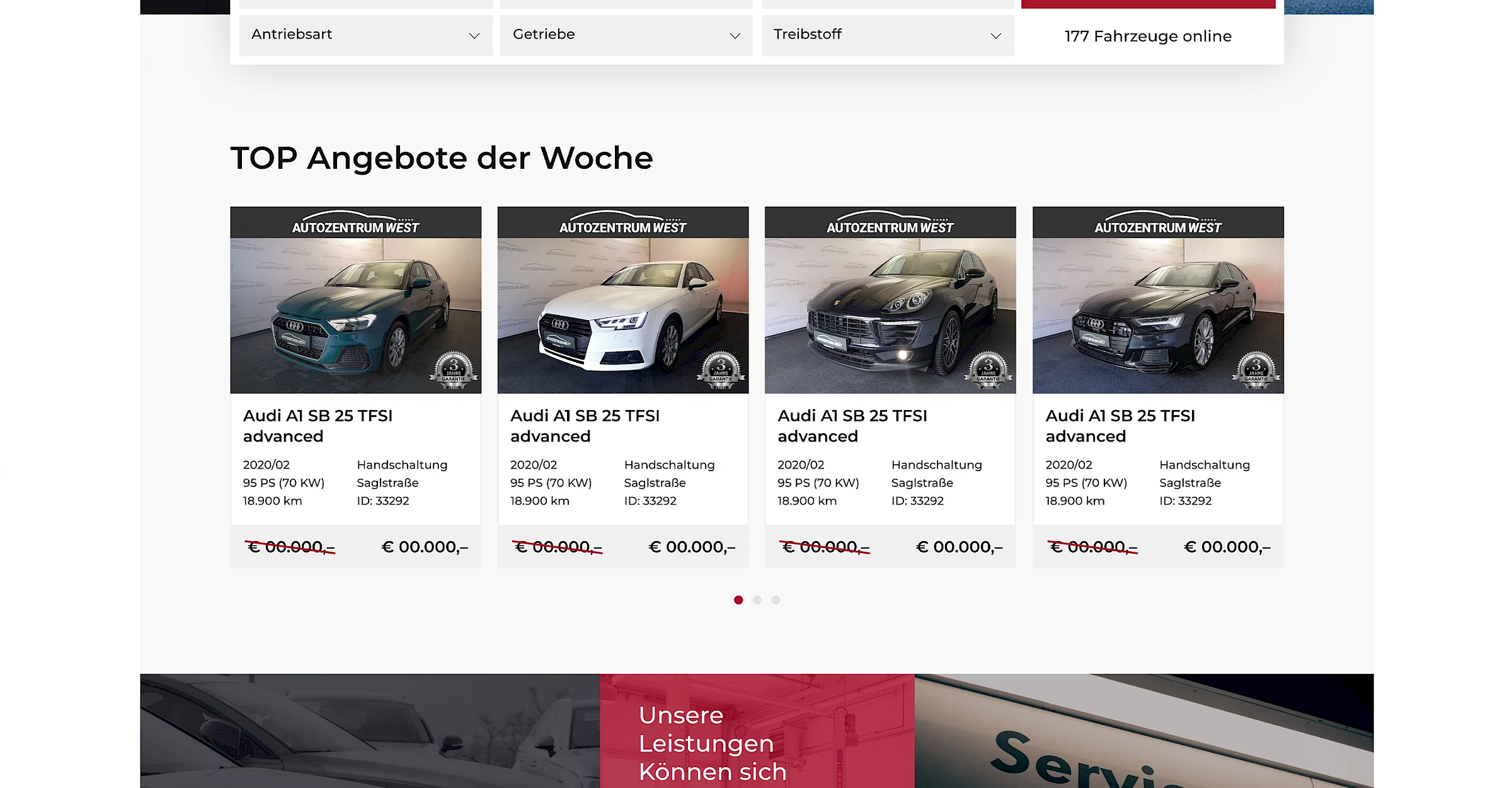 Webdesign der Website autozentrum-west.at, designed und programmiert von Buerostark Werbeagentur in Telfs