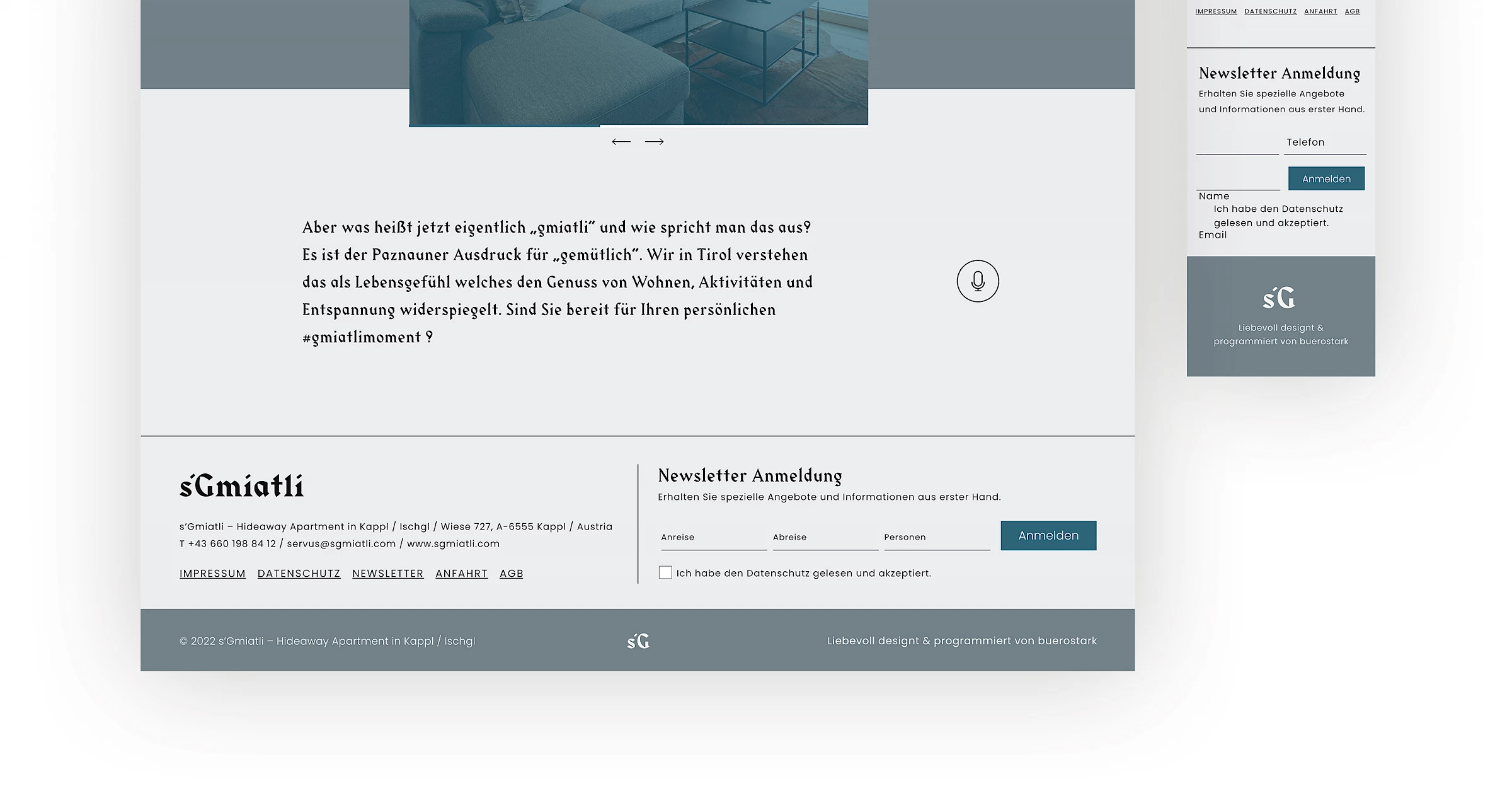 Webdesign der Website sgmiatli.com, designed und programmiert von Buerostark Werbeagentur in Telfs