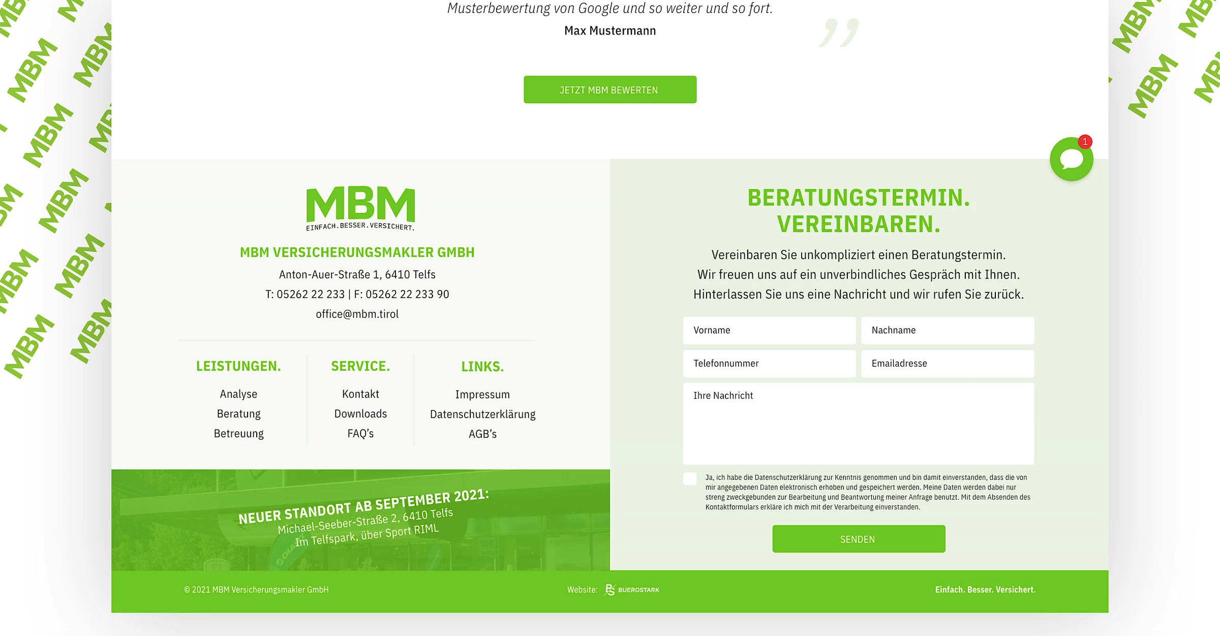 Webdesign der Website mbm.tirol, designed und programmiert von Buerostark Werbeagentur in Telfs