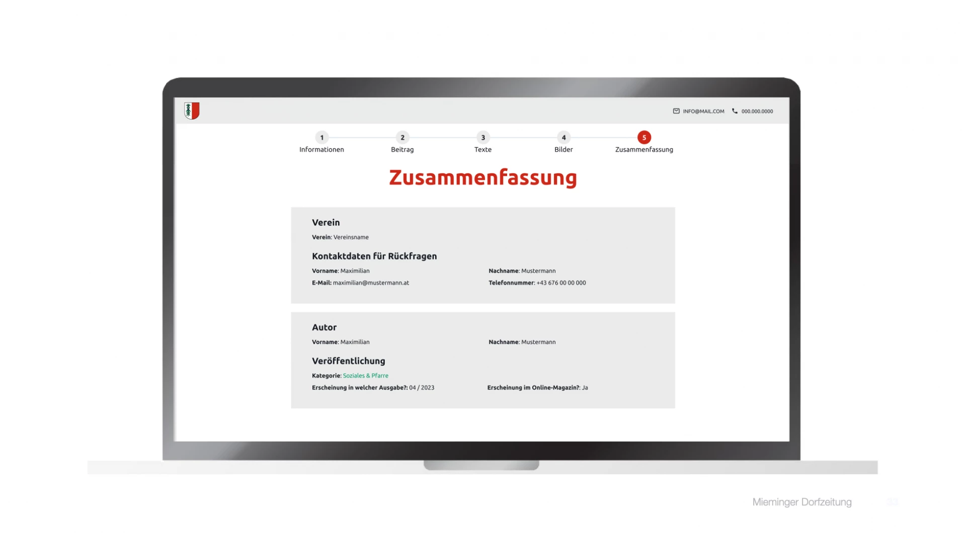Das Redaktionssystem für die Mieminger Dorfzeitung. Digitalisierung der Prozesse durch individuelle Programmierung.